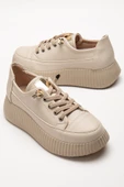 Kadın Casual Spor Ayakkabı Bej Elastik Bağcıklı Kalın Taban thumbnail 1