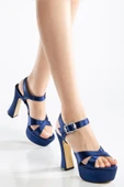 Platformlu Saten Taşlı Lacivert Kadın Topuklu Abiye Ayakkabı thumbnail 1