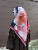 Pamuklu Flora Desen Eşarp-Bordo/Siyah - 1