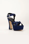 Platformlu Saten Taşlı Lacivert Kadın Topuklu Abiye Ayakkabı thumbnail 6