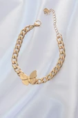 316L Çelik Gold Renk Kelebek Figür İşleme Detay Zincir Model Kadın Bileklik - TJ-BB5328 thumbnail 1