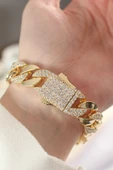 Vip Seri Pirinç Zirkon Taşlı Gold Renk Gurmet Bileklik - TJ-BB6049 thumbnail 2
