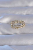 Pirinç Gold Renk Zirkon Taşlı Kalpli Su Yolu Model Ayarlanabilir Yüzük - TJ-BYK3221 thumbnail 2