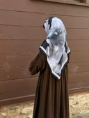 Pamuklu Flora Desen Eşarp-Siyah/Antrasit - 3