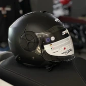 Sway 737 Şeffaf Vizörlü Güneş Gözlüklü Yarım Motosiklet Scooter Kaskı L Beden Mat Black - 1