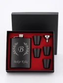 Kişiye Özel Siyah Çelik Matara Hediye Seti Özel Kutusunda İçecek Matarası 4 Shot Bardaklı thumbnail 1