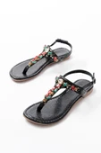 152-1110 Siyah Multi Cam Kırığı Taşlı Parmak Arası Kadın Sandalet thumbnail 3