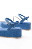 861-1017 Mavi Kot Taşlı Dolgu Topuklu Kadın Sandalet thumbnail 5