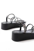 861-1008 Siyah Platin Taşlı Dolgu Topuklu Kadın Sandalet thumbnail 5