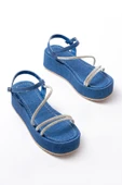 861-1017 Mavi Kot Taşlı Dolgu Topuklu Kadın Sandalet thumbnail 3