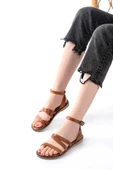 205-209 Taba  Hakiki Deri Tokalı Parmak Arası Kadın Sandalet thumbnail 3