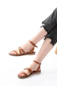 205-209 Taba  Hakiki Deri Tokalı Parmak Arası Kadın Sandalet thumbnail 2