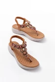 Dm-609 Taba Taşlı Arka Lastikli Parmak Arası Kadın Sandalet - 5