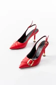 İnf-1151 Kırmızı Günlük Arkası Açık Topuklu Bayan Ayakkabı thumbnail 3