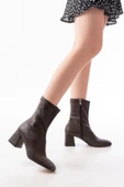 Hc-2700 Kahverengi Topuklu Fermuarlı Kadın Bot thumbnail 2
