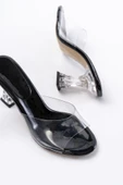 S-619 Siyah Rugan Şeffaf Bantlı Şeffaf Topuklu Yuvarlak Burunlu Kadın Terlik thumbnail 4