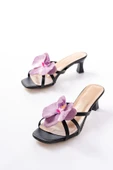 S-622 Siyah Mor Orkide Detaylı İnce Topuklu Kadın Terlik thumbnail 3
