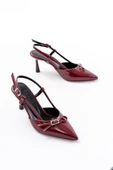 İnf-2300 Bordo Rugan Günlük Arkası Açık Fiyonklu Topuklu Bayan Ayakkabı thumbnail 3