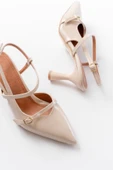 K-6722 Bej Rugan Toka Detaylı Sivri Burun Kadın Ayakkabı thumbnail 4