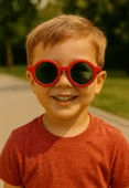 Kids Güneş Gözlüğü Kırmızı Yuvarlak Çerçeve UV 400 Korumalı CE Belgeli Çocuk Güneş Gözlüğü - 1