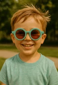 Kids Güneş Gözlüğü Yeşil Yuvarlak Çerçeve UV 400 Korumalı CE Belgeli Çocuk Güneş Gözlüğü - 1