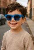 Kids Güneş Gözlüğü Mavi Çekik Çerçeve UV 400 Korumalı CE Belgeli Çocuk Güneş Gözlüğü - 1
