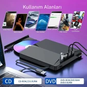 TechTic 7in1 Harici DVD-ROM USB 3.0 HUB Çoğaltıcı TF SD Kart Okuyucu Type C Kablolu DVD Player CD - 7