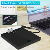 TechTic 7in1 Harici DVD-ROM USB 3.0 HUB Çoğaltıcı TF SD Kart Okuyucu Type C Kablolu DVD Player CD - 8