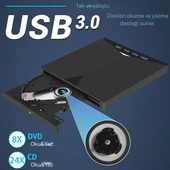 TechTic 7in1 Harici DVD-ROM USB 3.0 HUB Çoğaltıcı TF SD Kart Okuyucu Type C Kablolu DVD Player CD - 4