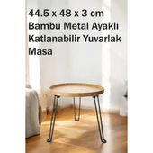 Periboia Bambu Metal Ayaklı Katlanabilir Yuvarlak Masa - 44.5 x 48 x 3 cm - 1