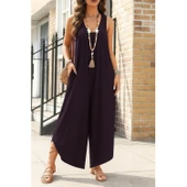 Lucky Life Kadın Askılı Yuvarlak Yaka Cepli Salaş Uzun Viskon Tulum - 2