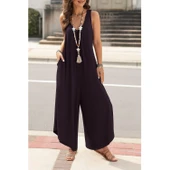 Lucky Life Kadın Askılı Yuvarlak Yaka Cepli Salaş Uzun Viskon Tulum - 4