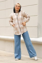 Fermuarlı Oduncu Sweatshirt Polar - Bej - 2
