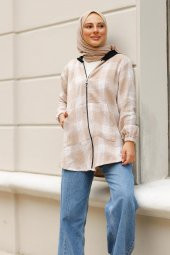 Fermuarlı Oduncu Sweatshirt Polar - Bej - 3