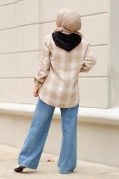 Fermuarlı Oduncu Sweatshirt Polar - Bej - 4