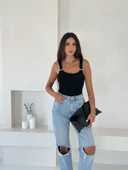Ottoman toka askılı bluz siyah s4194 - 2