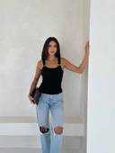 Ottoman toka askılı bluz siyah s4194 - 3