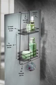 SAS Ömür Boyu Paslanmaz 2 Katlı Askılı Banyo Duş Rafı Sabunluk Şampuanlık Siyah - 3