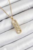 316L Çelik Zirkon Taşlı Messika Model Gold Renk Kadın Kolye - TJ-BKO10345 - 1