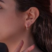 Beyaz Zirkon Taşlı Rose Kaplamalı Halka İçerisinde Gümüş Halka Küpe thumbnail 2