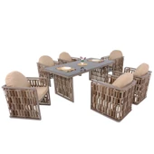 Talia | Rattan Bahçe Masa Takımı | 100X200 6 Kişilik Bahçe Mobilyası thumbnail 6