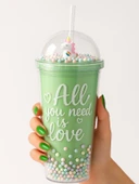 Coll Teen Temalı Çift Katman 450 ml Suluk Pipetli Mika Yeşil 2089 - 1