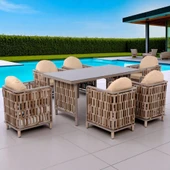 Talia | Rattan Bahçe Masa Takımı | 100X200 6 Kişilik Bahçe Mobilyası thumbnail 4