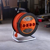 Plastik Makaralı Seyyar CCA Kablo 4 Prizli Uzatma Kablosu 3x1.5 mm 20 Metre Alüminyum Alaşım Kablosu thumbnail 3
