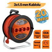 Plastik Makaralı Seyyar CCA Kablo 4 Prizli Uzatma Kablosu 3x1.5 mm 20 Metre Alüminyum Alaşım Kablosu thumbnail 1