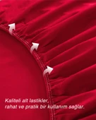 MODELHOME Ranforce Akfil Kırmızı Lastikli Çarşaf Yastık Kılıflı Tek Çift Kişilik Battal Boy Fitted Çarşaf Seti - 1