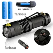 Taktik Tip Zoomlu El Feneri | 2 Adet 1900 mAh Pil + Şarj Cihazı | 3 Mod | Süper Parlak LED - 1