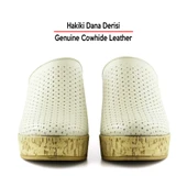 Erkan Saçmacı Aria Bej Hakiki Dana Derisi Önü Kapalı Mantar Taban Görünümlü Dolgu Topuklu Terlik - 4