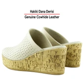 Erkan Saçmacı Aria Bej Hakiki Dana Derisi Önü Kapalı Mantar Taban Görünümlü Dolgu Topuklu Terlik - 5