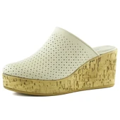 Erkan Saçmacı Aria Bej Hakiki Dana Derisi Önü Kapalı Mantar Taban Görünümlü Dolgu Topuklu Terlik - 1